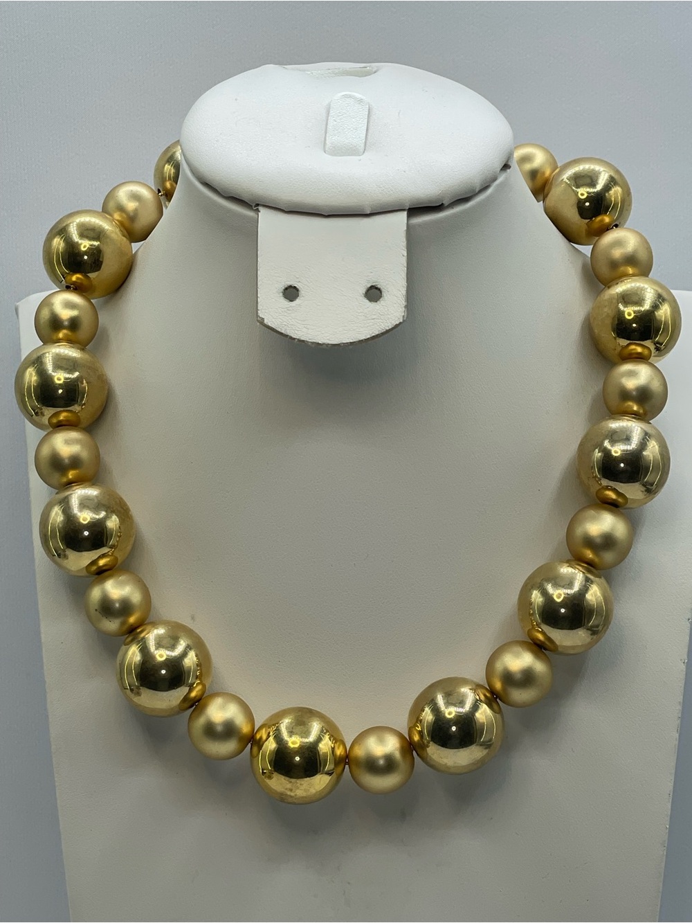 Gold Tone Chunky Beaded Statement Necklace Oversized Ball Beads